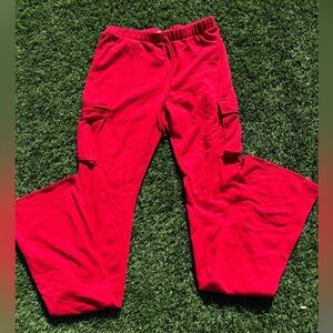 Red Flared Cargo Jogger Pants